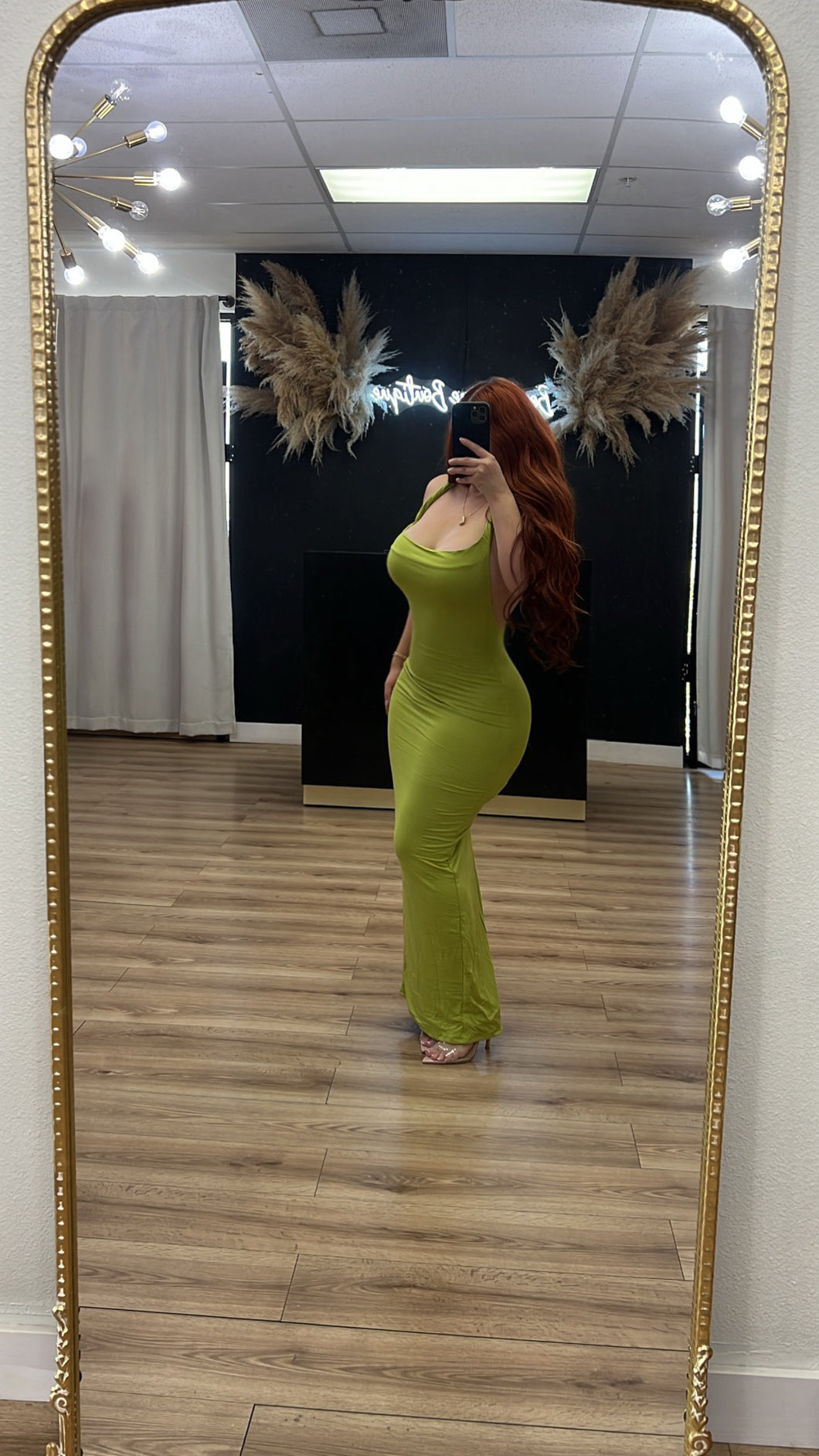 Laura twist open back dress - Avocado