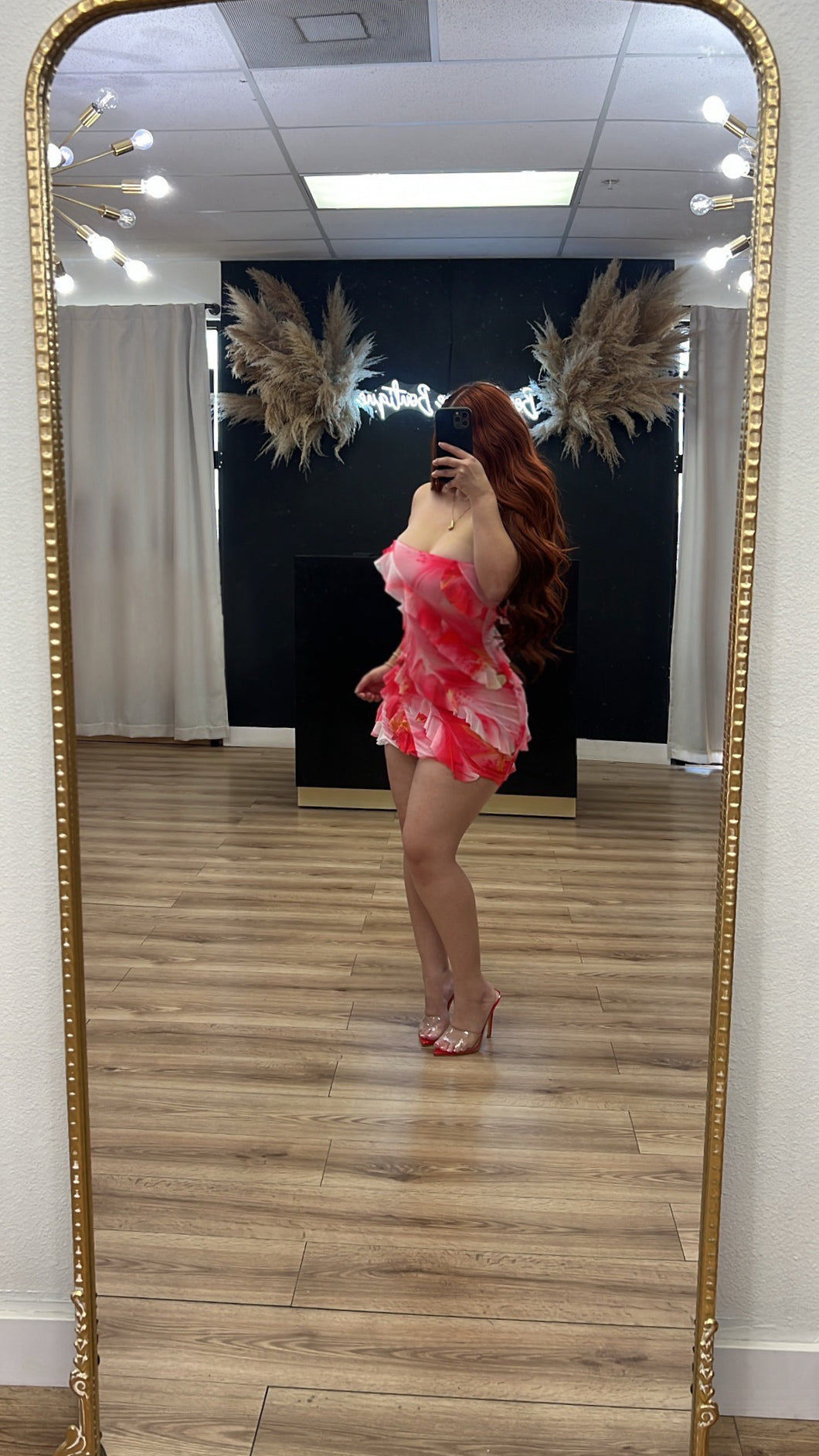 Tropical ruffle dress - Fuchsia