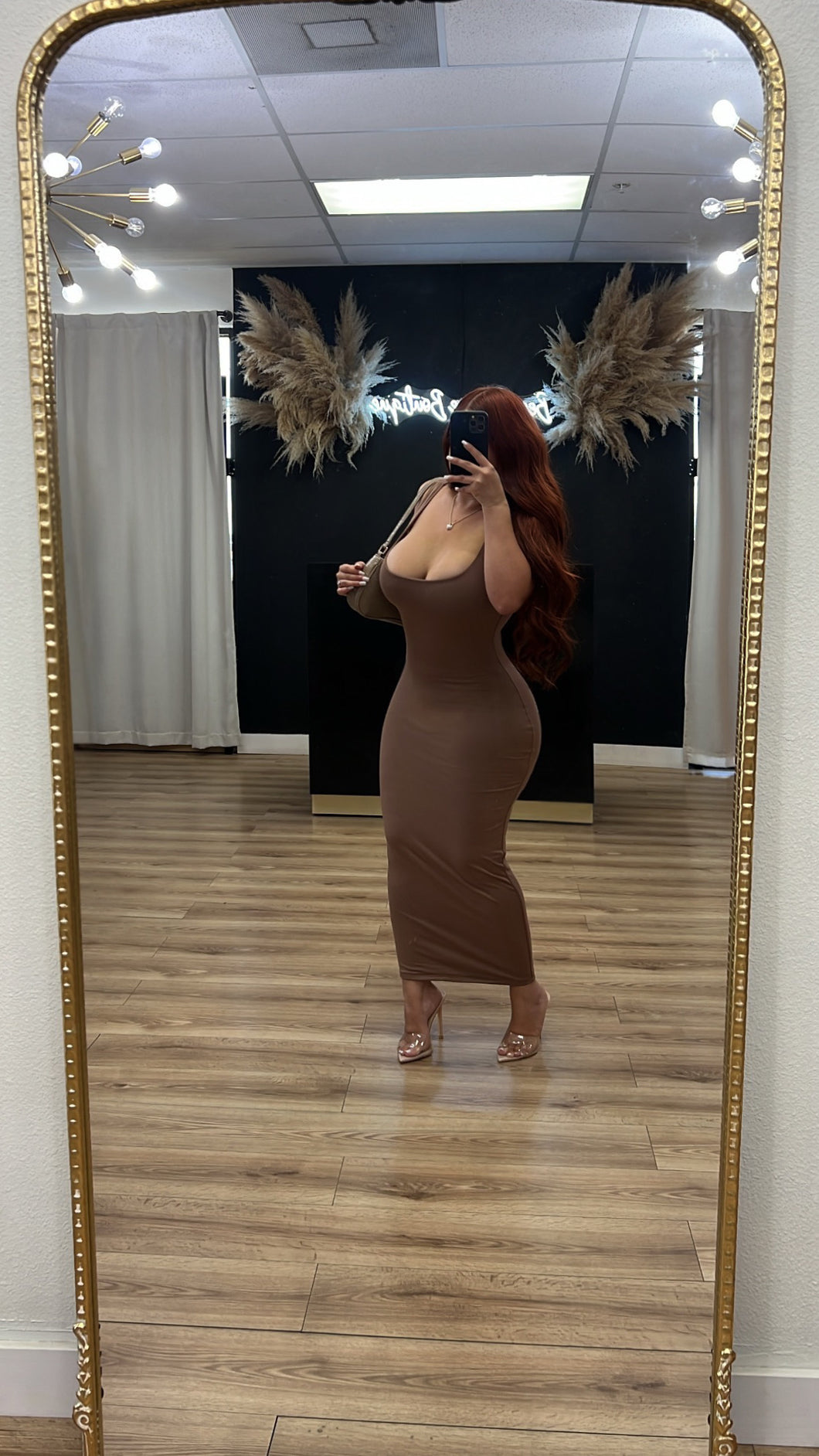 Fall double layered dress available online- Taupe