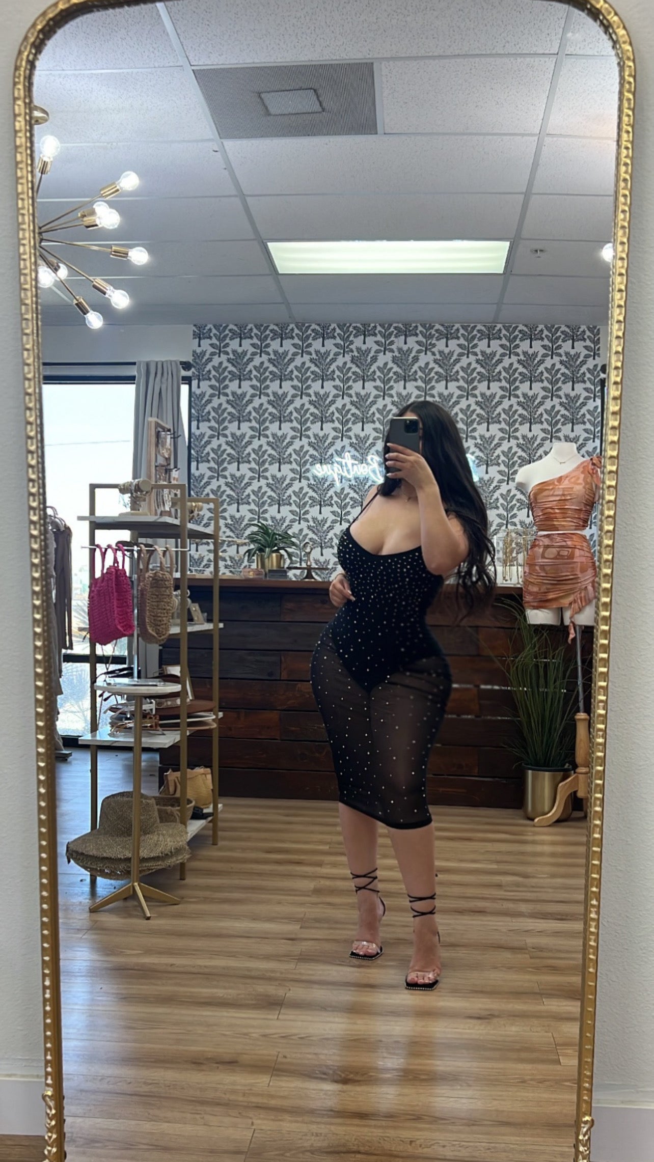 Kylie rhinestone mesh midi dress - Black